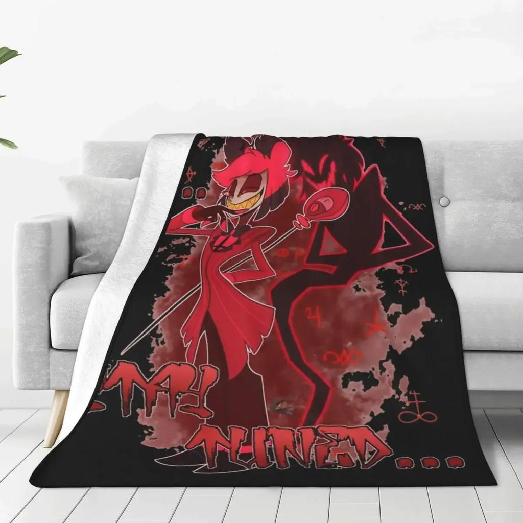 Hazbin Hotels Alastor Knitted Blanket Flannel Super Warm Throw Blankets for Outdoor Travel Bed Rug#