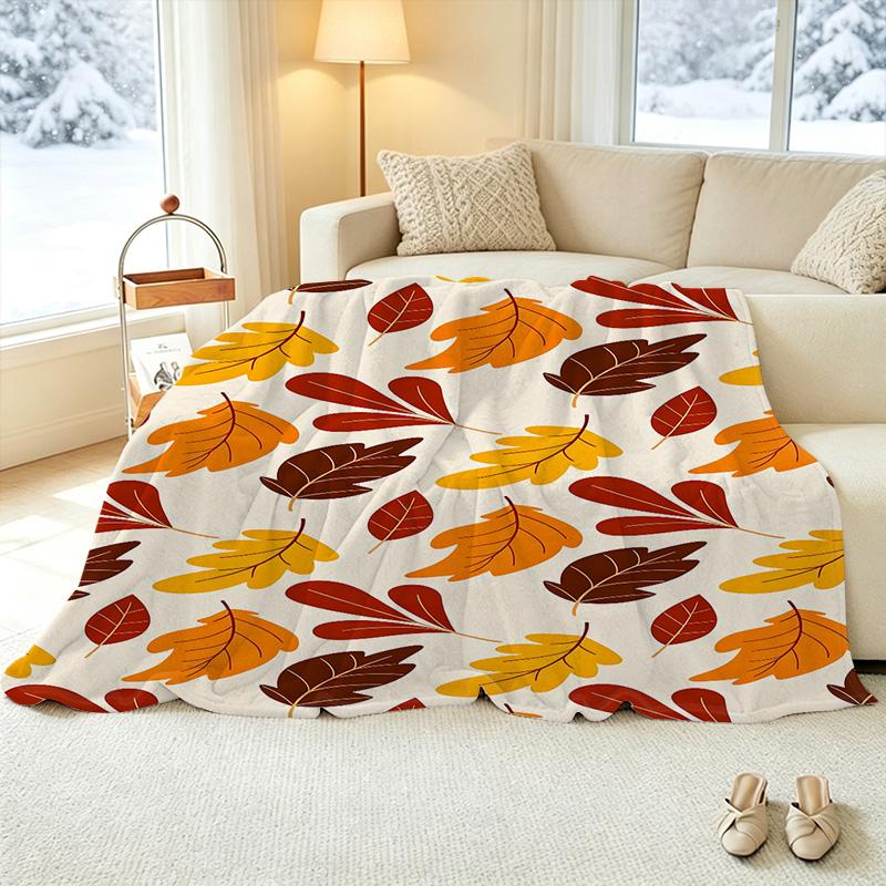 No-Shed Flannel Fleece Blanket Soft Cozy Autumn Leaves Pattern, Warm for Couch, Bed, Home, Cozy Movie Nights & Bedroom Decoration