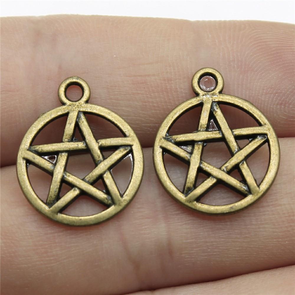 20pcs Charms Hollow Pentagram Star Antique Bronze Silver Color Pendants Antique Jewelry Making DIY Handmade Craft