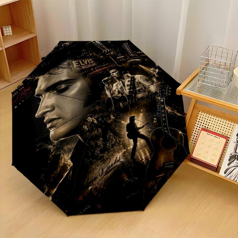 Elvis Presley Print 8?Ribs Automatic Umbrella Wind Resistant Lightweight Folding Umbrella For Outdoor Travel