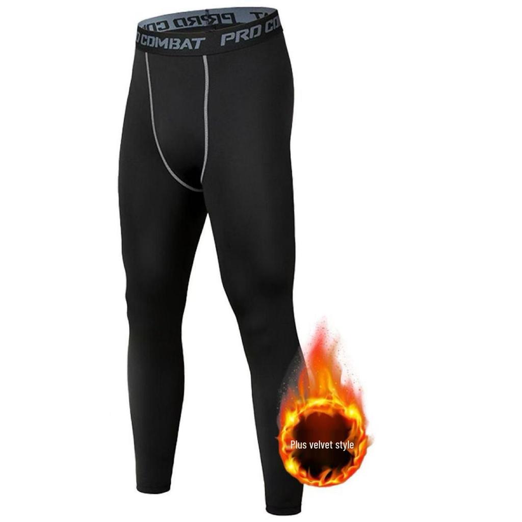 Men’s High Elastic Warm Compression Basketball Tights with Quick-Dry and Velvet for Autumn/Winter Fitness.