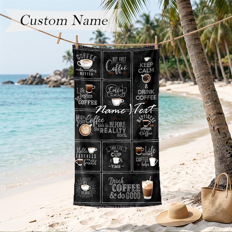 Cozy Coffee Custom Name Printed Beach Towel Personalized Soft Towel For Swimming Beach Travel
