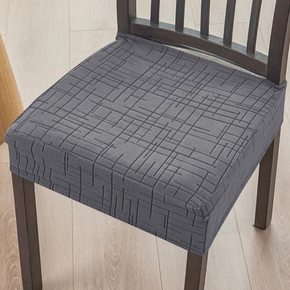 Jacquard Fabric Dining Chair Covers Stretch Anti-Slip Elastic Seat Slipcover Dust-Proof Solid Color Chair Seat Protector
