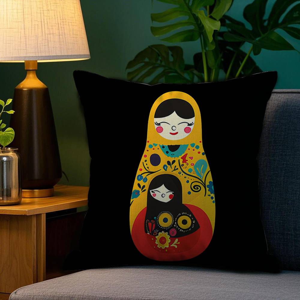 Matryoshka Doll Russia Art Pillow Case Plush Fabric Soft Double Sided Print Home Sofa High Quality Cushion Cover Throw