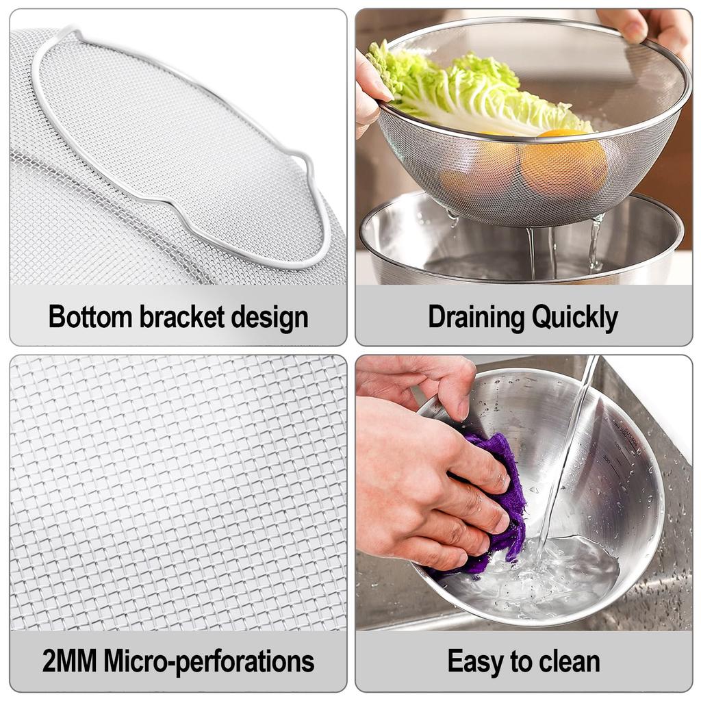Stainless Steel Colander Strainer Basket Rice Vegetable  Fruits Clean Fine Sieve Drain Basket Kitchen Perforated Mesh Colander