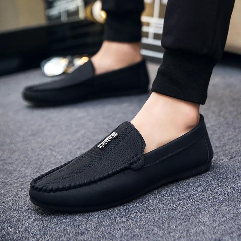 Men's Leather Shoes Flat Non Slip and Waterproof Male Casual Shoe Round Toe Designer Comfortable Fashion 2024 New In Slip-on Pu