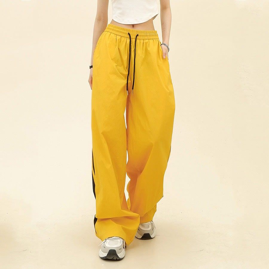 Spring and Summer Dopamine Color-blocking Casual Pants for Men's New Loose American Fashion Sports Wide-leg Pants