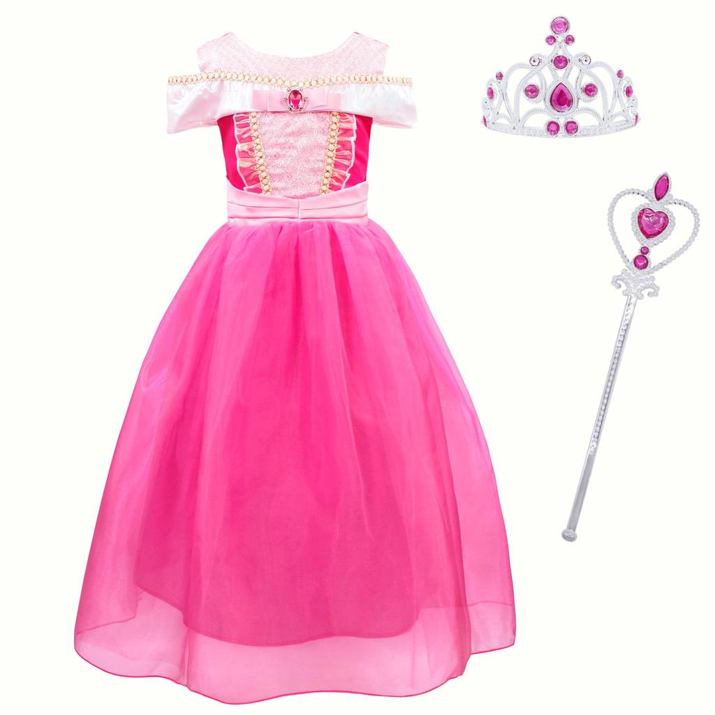 Aurora Princess Dress with Crown and Scepter 5-6 Years 120 Cm Pink Costume Set