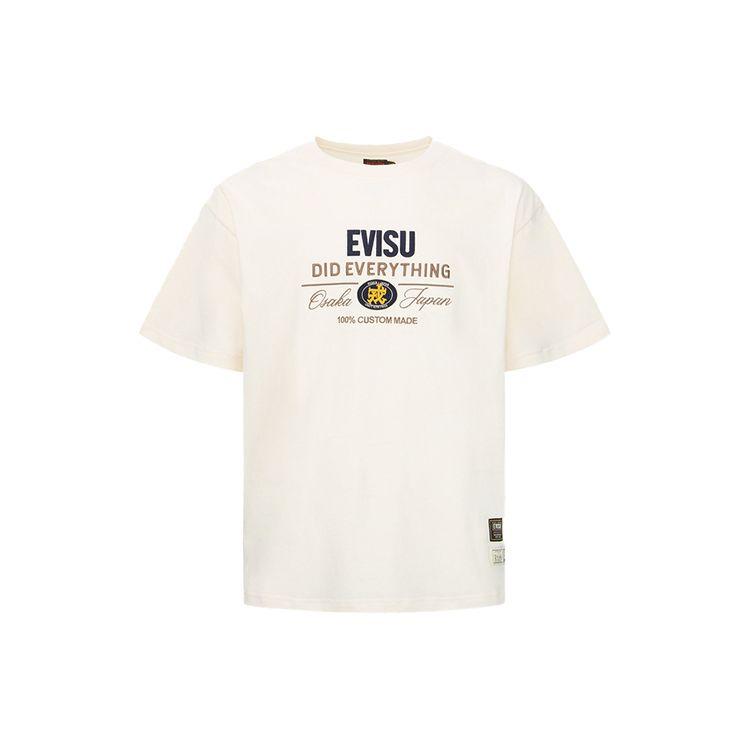 Evisu FW22 Chinese Character Embroidery Letter Print Loose Short Sleeve T-Shirt Men Tops Off-White 2EAHTM2TS515RXCT