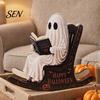 Spooky Bookshelf Ornament Halloween Rocking Chair Ghost/Skeleton Ornament, Wooden Desktop Decoration, Dynamic Unique Mantelpiece Ghost Figurine