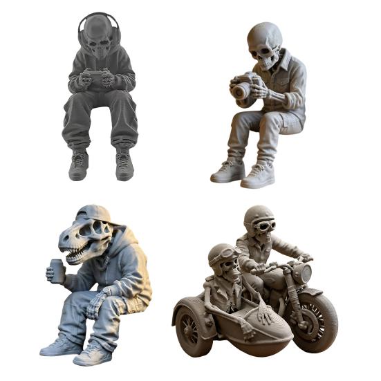 3D Printed Sitting Skeleton Statue Halloween Indoor Decor Figurines Mini Skull Figurine Home