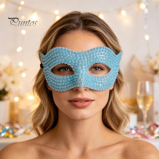 Mysterious Face Coverings Halloween Half Masquerade Mask, Pearl Decor Venetian Elegant Costume Accessories Party Accessory for Stage Show Evening