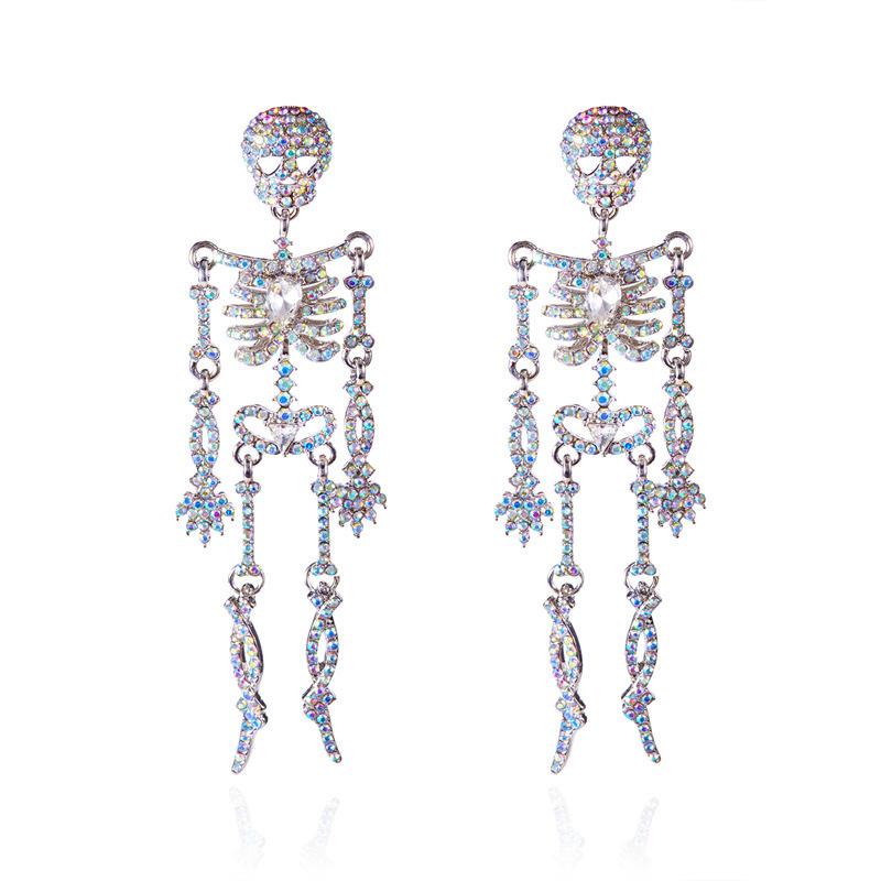 1 Pair Fully Bright Halloween Skull Earrings, Suitable for Daily Wear