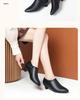 Women's Black Genuine Leather Fleece-Lined Work Shoes - Soft Sole, Wear-Resistant, Low Heel for Autumn/Winter
