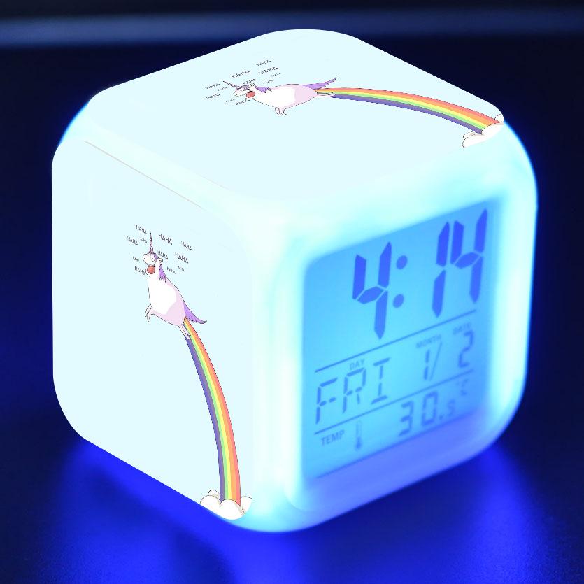Discoloration Unicorn Alarm Clock Creative Night Light Led Digital Alarm Clocks Student Desk Clock Children's Gifts