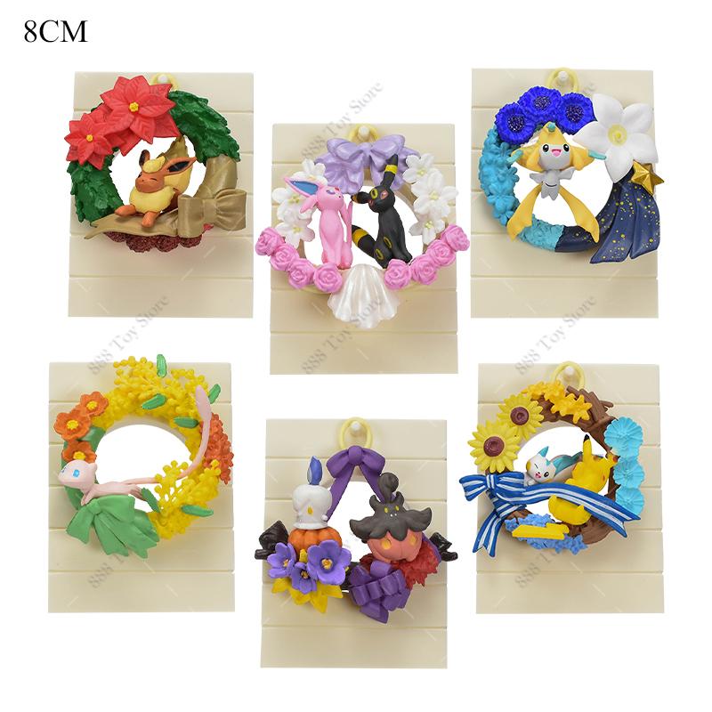 6Pcslots  Anime Figure Set Elf Ball Eevee Teacup Garden Succulent Plants Action Model Perfume Bottle Doll Toy Kids Gifts