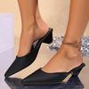 Women's Wide Width Open-Back Mules, Pointed Toe Chunky Heel Sandals, European Style Summer Slides for Women
