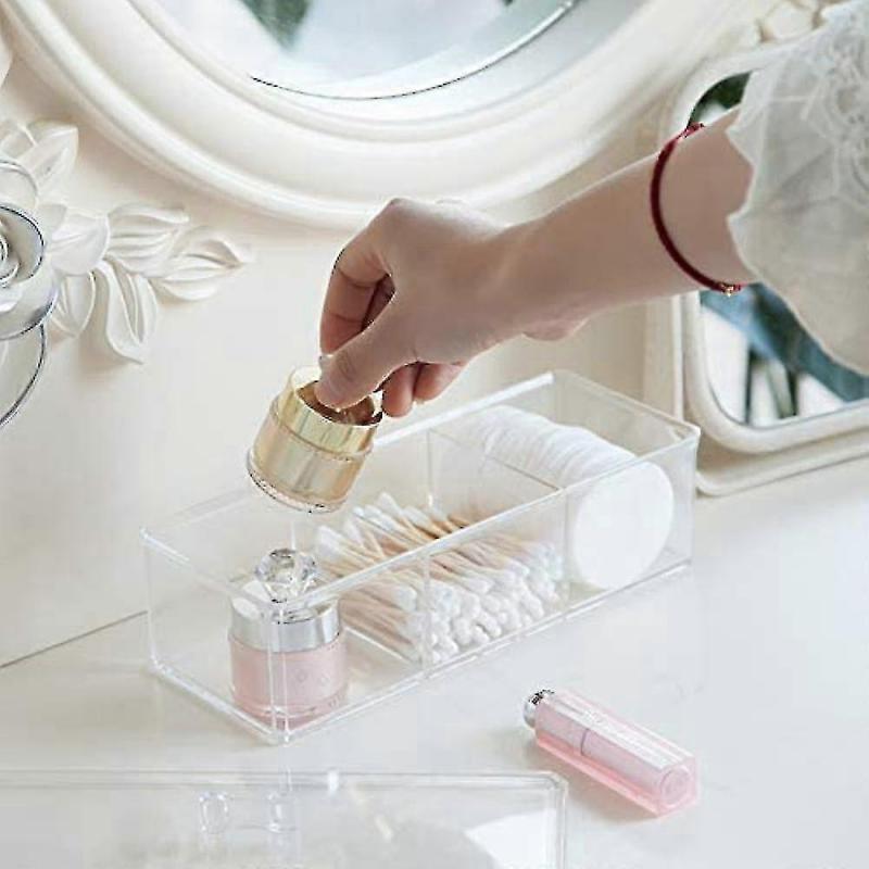 Rectangle Cotton Ball And Swab Holder Organizer With Lid, Dustproof,waterproof,clear Acrylic 3 Compartment Cotton Pad Container For Cotton Swabs, Q-ti