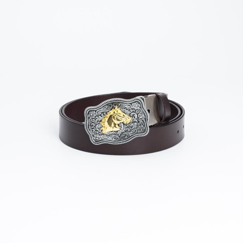 

Винтажный ремень из коровьей кожи, широкий ремень из джинсовой ткани в стиле панк-вестерн с бычьей головой, модный ремень для брюк 130cm