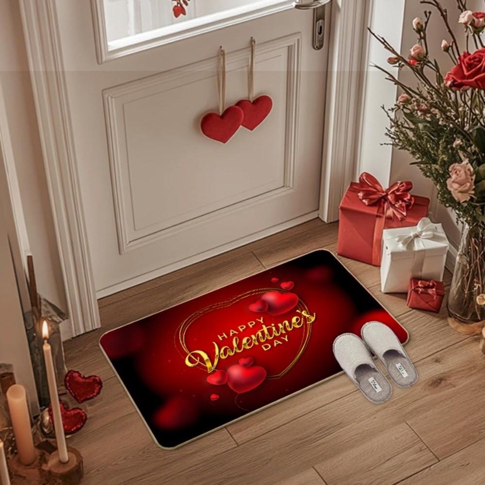 Soft Valentine Day Floor Mat Weaving Texture Rose Door Mat Romantic Heart Anti Slip Mat  Entryway