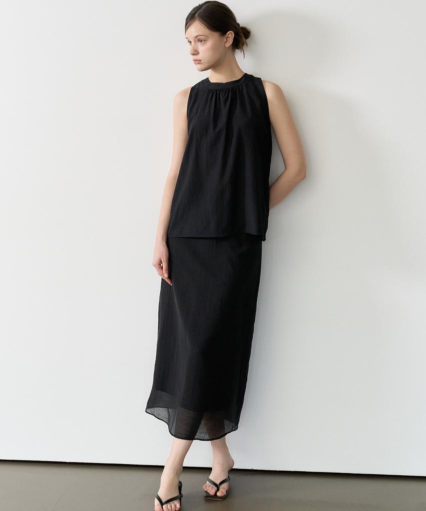 Bye Bye Seop Back Slit Sheer Skirt Black [T62]