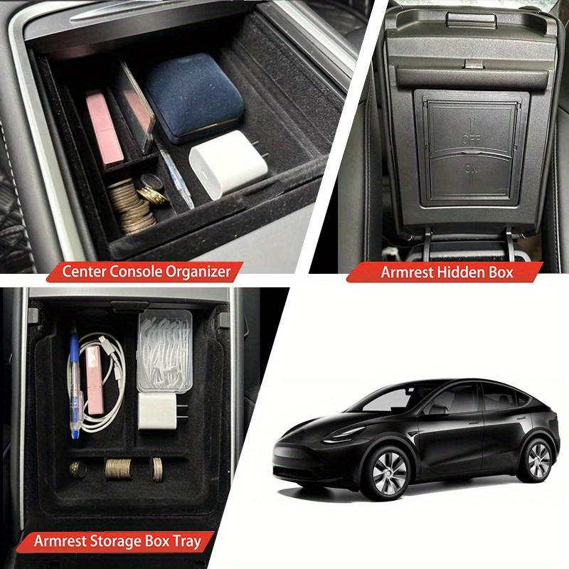 Car Central Armrest Console Box Suede Storage For Tesla Model 3 Y 2021-2023 Armrest Hidden Drawer Storage Box Accessories