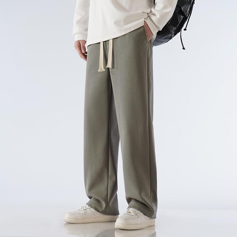 Men's Fleece-Lined Wide-Leg Casual Sweatpants for Autumn and Winter