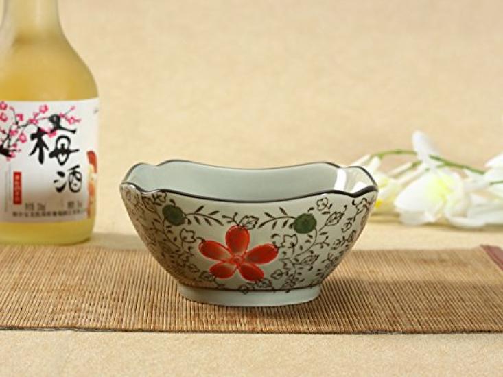 Nishida Square Small Bowl Set of Stylish Japanese Floral Perfect for Small Appetizers and Hors Japanese Style 4, Tableware, 300ml, Pattern, D'oeuvres,