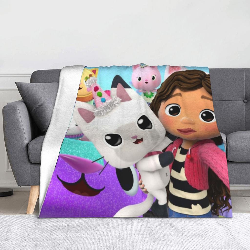 Pink Gabby Dollhouse Blanket Coral Fleece Plush Cute Cartoon Ultra-Soft Throw Blanket for Bedding Couch Bedspread