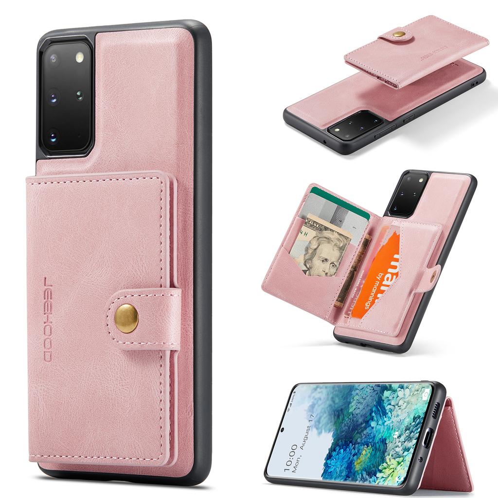 For Samsung Galaxy S20 Plus 5G Case JEEHOOD J01 Retro Leather Phone Back Cover with Detachable Magnetic Card Holder