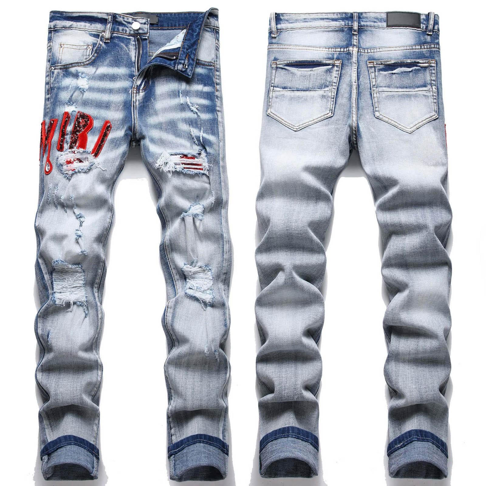 

Джинсы Denim Street Youth Trendy Jeans Stretch с вышитыми отверстиями, узкие мужские джинсы 29 синий