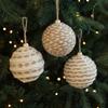 Christmas Ball Ornament Linen Design Rustic Distressed Hanging Ball Xmas Tree Decor Farmhouse Ornament