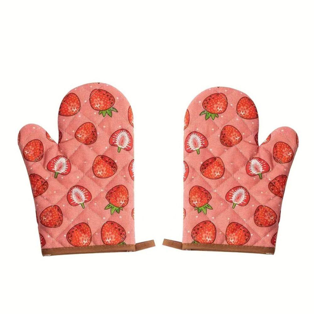 2pcs Heat Resistant Cotton Oven Mitts Thickened Kitchen Microwave Mittens Cooking Tool