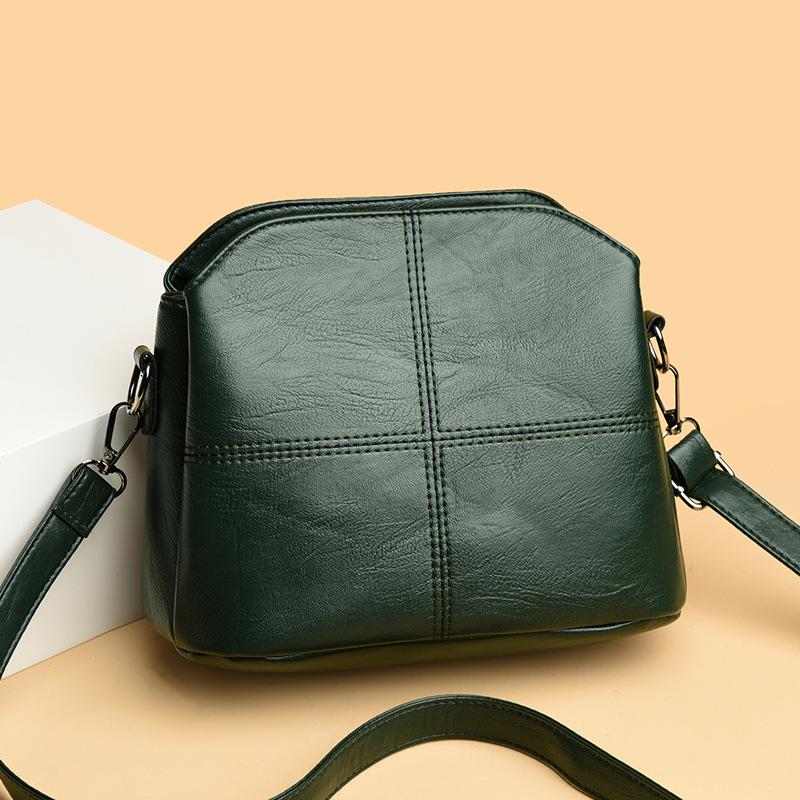 New women's bag fashion bucket bag multi-layer middle-aged mother bag soft leather women's shoulder bag messenger bag