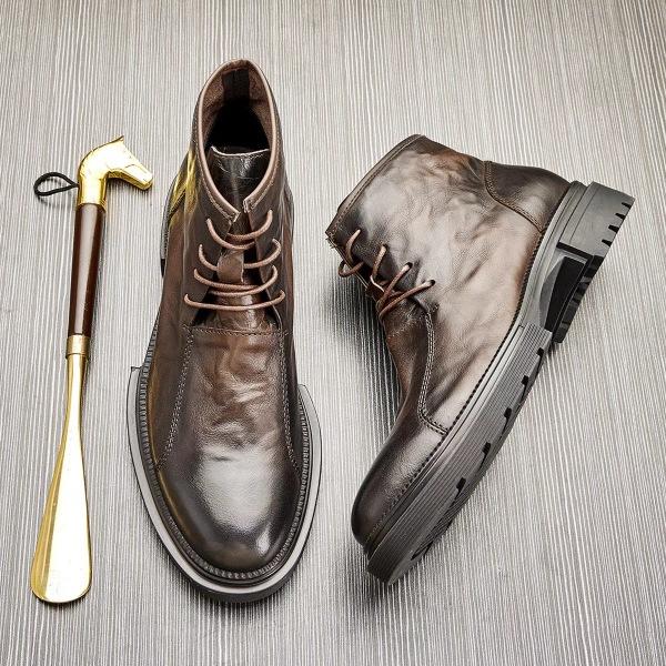 Autumn and winter velvet medium leather Martin boots flow boots blue British casual leather boots men