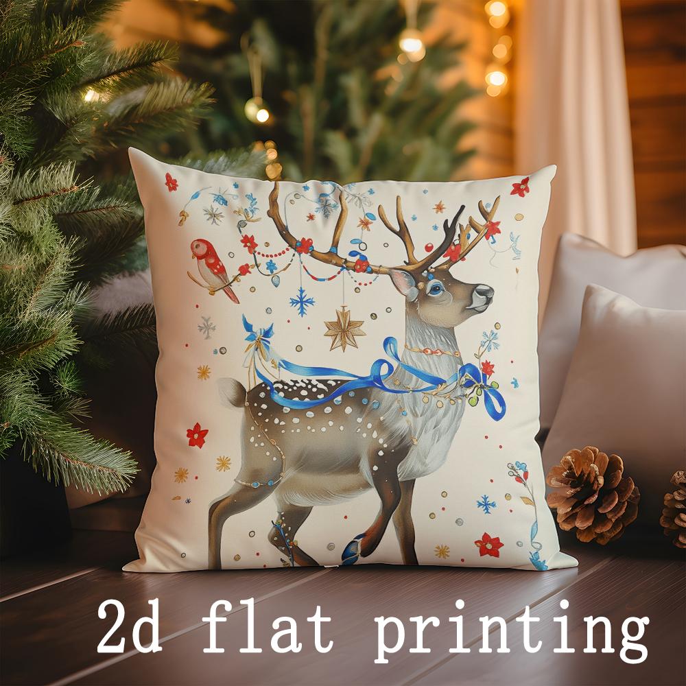 

1pcs/4pcs- Christmas Animal Pattern Decorative Throw Pillow Covers , Square Pillow Cover, Modern Sofa Decorative Cushion Cover 16x16Inch