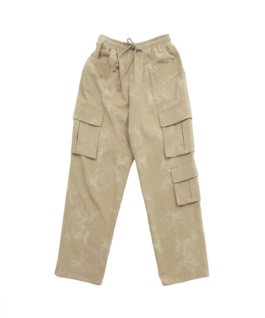 DISCO DONUT Asymmetrical Tie-Dye Cargo Pants_Beige