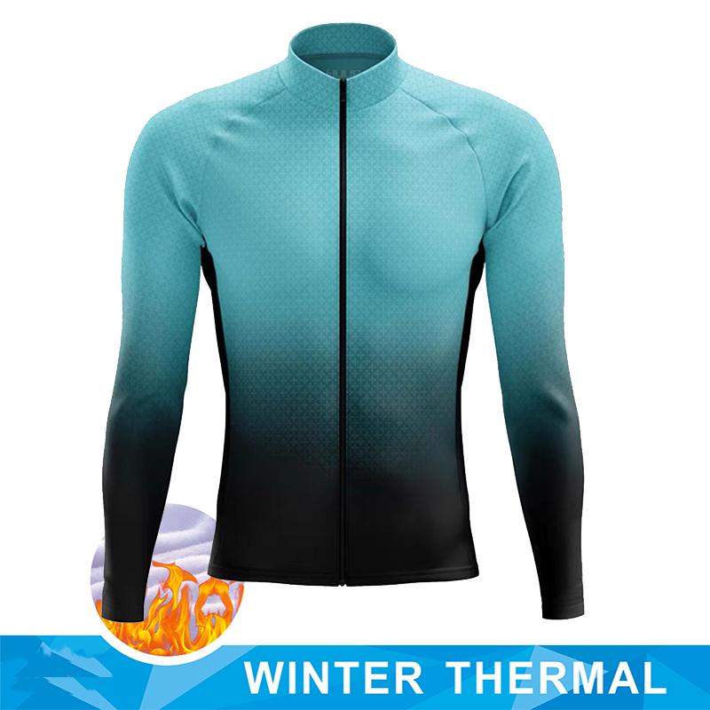 Team 2024 Men Cycling Jersey Winter Thermal Fleece Long Sleeve MTB Bicycle Warm Jacket Road Bike MTB Clothing Outdoor Sportswear