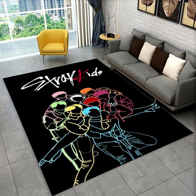 Fashion Kpop Stray Kids Non-Slip Area Rug for Living Room,Bedroom,Playroom,Soft Carpet Floor Mat Home Decor Rug Kids Room Gift