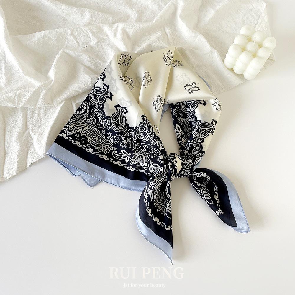 Black Paisley Print Tie Waist Scarf - Elegant Hip Square Belt with Niche Feel and Simple Charm.