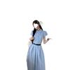French blue striped shirt dress women's clothing summer new waist and thin temperament a-word long dress