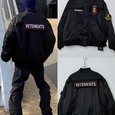 VTM Unisex Embroidered Bomber Jacket - Cotton Flight Coat with Hook-and-Loop Closure, European/American Casual Style.