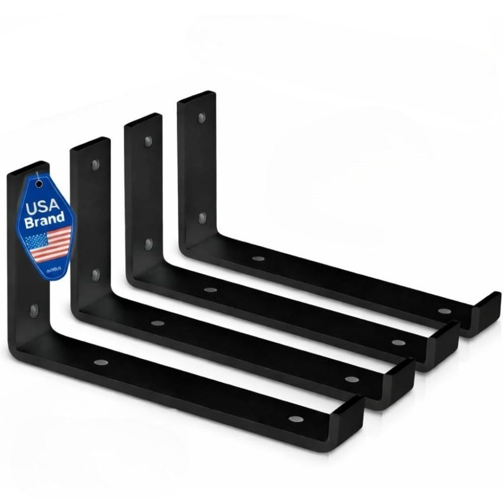 4PCS Heavy Duty Black Steel L Brackets, Hardware Included, Wall Shelf Mounting, Angle Iron for Furniture Reinforcement