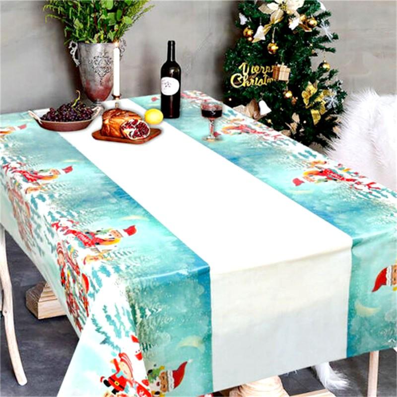 137x274cm Christmas Tablecloth PE Plastic Waterproof Oil-proof Rectangular Table Cover Cloth Christmas Table Decoration