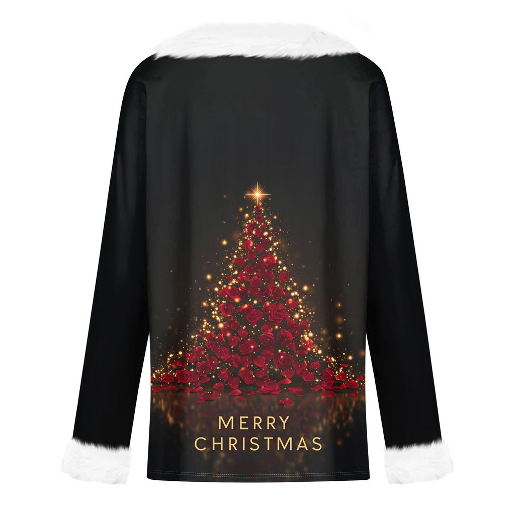 Women's Casual Fashion Long Sleeve Christmas Printed Flannel Collar Top