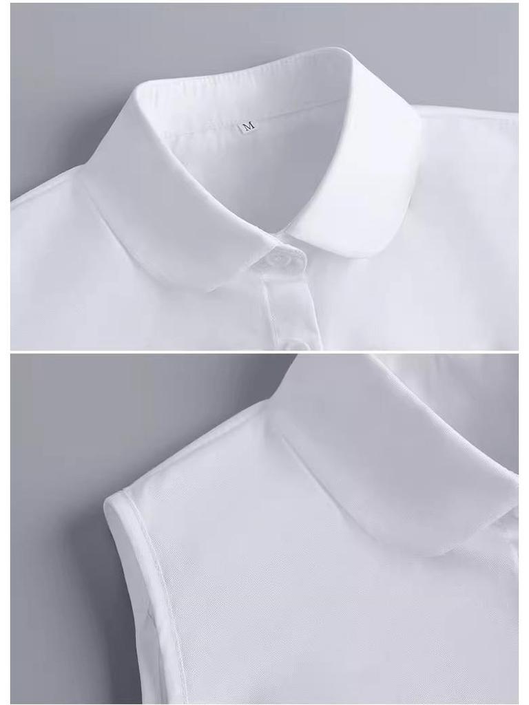 Women's Sleeveless White Shirt with Hooded Sweater Vest and Removable Fake Collar