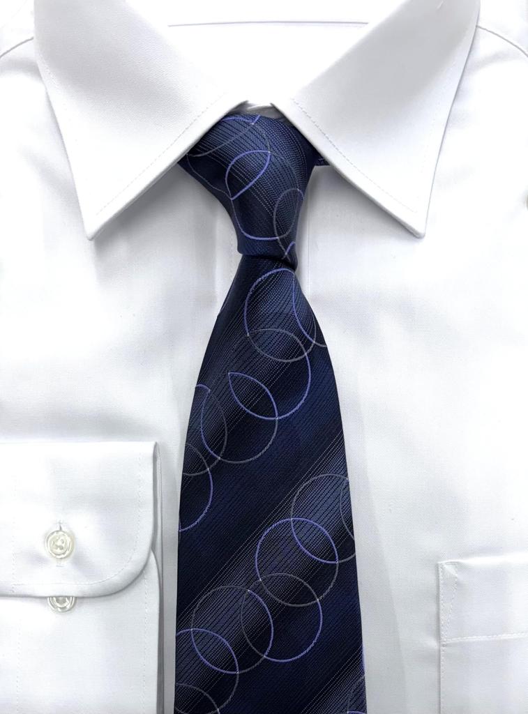[Hiroko Koshino Homme] Necktie, Line Circle Pattern, 003254-20000-3009 02 Navy base, Line Circle Pattern, FREE
