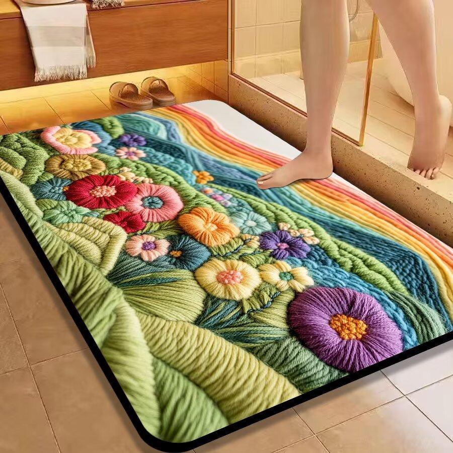 WTEMPO Home Entrance Door Mat 3D Rainbow Flower Carpet Bathroom Toilet Non Slip Foot Mat