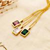Women's Trendy Square Zircon Crystal Sugar Cube Pendant 18K Gold Plated Stainless Steel Link Chain necklace
