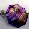 Stained Dragonfly Artwork: Vibrant Purple DesignUmbrella, Portable 3-Fold Compact Umbrella,Christmas Gift ES402